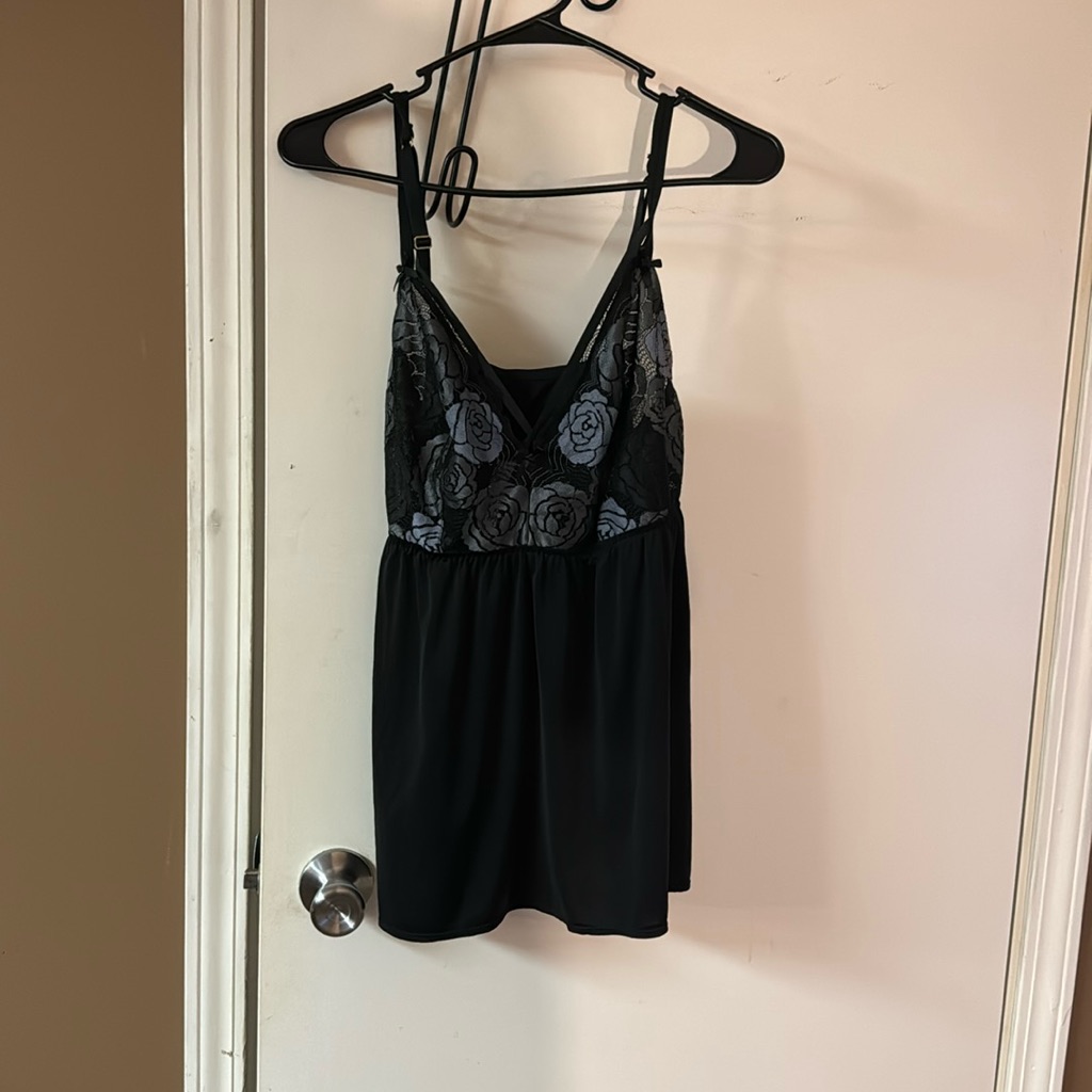 Blue And Black Lacy Camisole Short Set.
